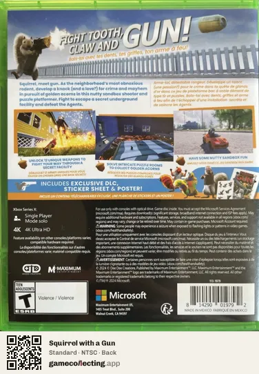 Squirrel with a Gun Xbox Series X, NTSC box back