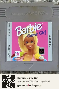 Barbie: Game Girl Game Boy, NTSC cartridge label