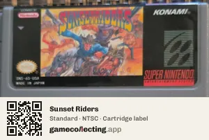 Sunset Riders Super Nintendo Entertainment System, NTSC cartridge label