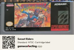 Sunset Riders Super Nintendo Entertainment System, NTSC cartridge label
