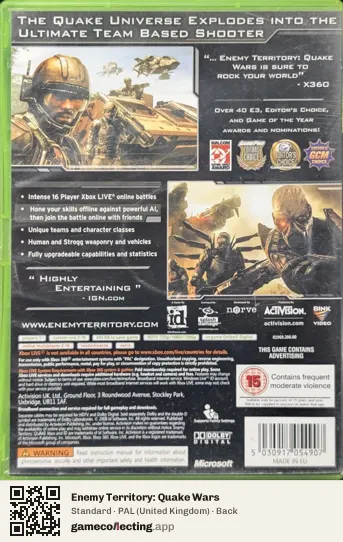 Enemy Territory: Quake Wars Xbox 360, United Kingdom box back