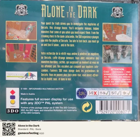 Alone in the Dark 3DO Interactive Multiplayer, PAL box back