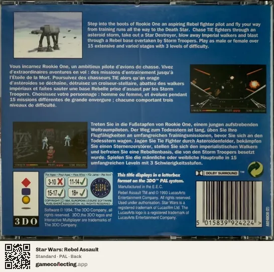 Star Wars: Rebel Assault 3DO Interactive Multiplayer, PAL box back