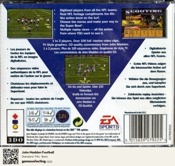 John Madden Football 3DO Interactive Multiplayer, PAL box back