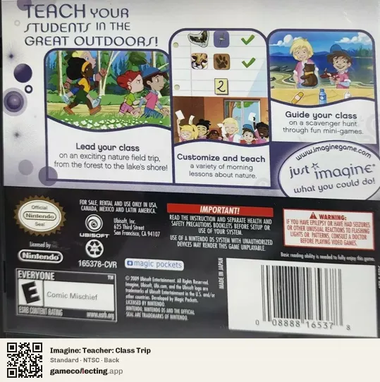 Imagine: Teacher: Class Trip Nintendo DS, NTSC box back