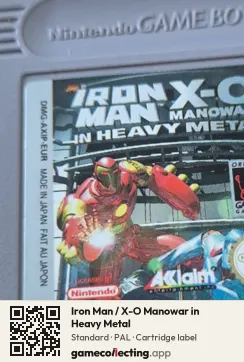 Iron Man / X-O Manowar in Heavy Metal Game Boy, PAL cartridge label