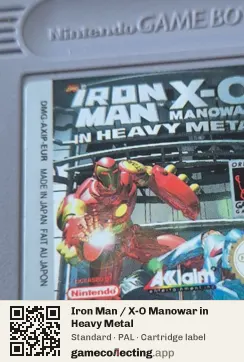 Iron Man / X-O Manowar in Heavy Metal Game Boy, PAL cartridge label