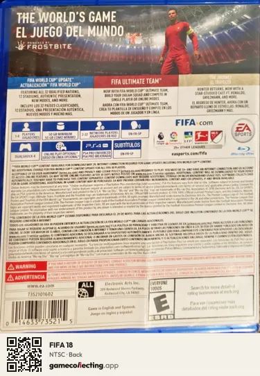 FIFA 18 PlayStation 4, NTSC box back
