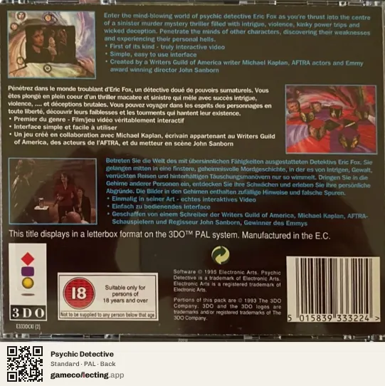 Psychic Detective 3DO Interactive Multiplayer, PAL box back