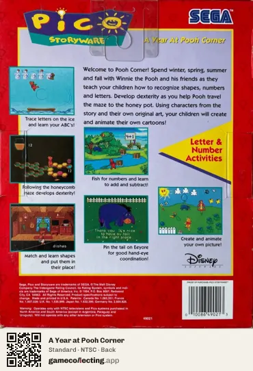A Year at Pooh Corner Sega Pico, NTSC box back