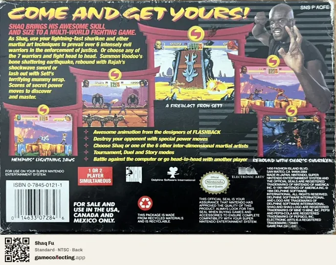 Shaq Fu Super Nintendo Entertainment System, NTSC box back
