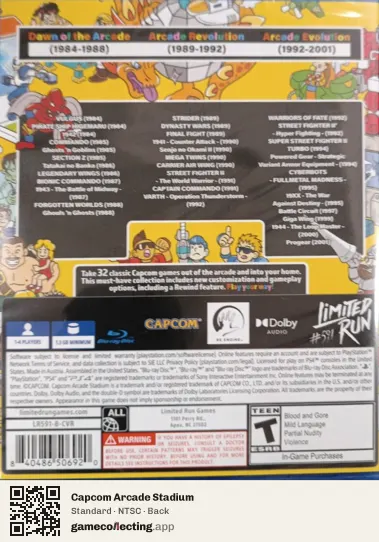 Capcom Arcade Stadium PlayStation 4, NTSC box back