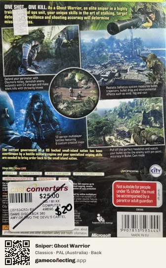 Sniper: Ghost Warrior Xbox 360, Australia box back