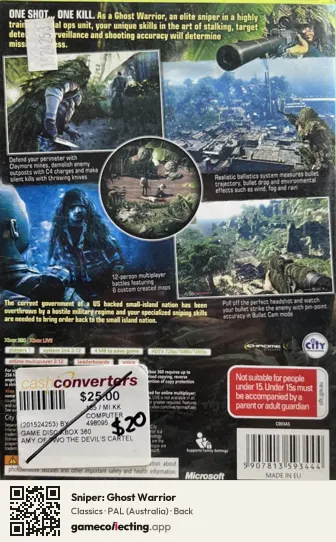 Sniper: Ghost Warrior Xbox 360, Australia box back