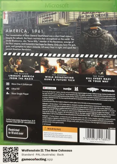 Wolfenstein II: The New Colossus Xbox One, Australia box back