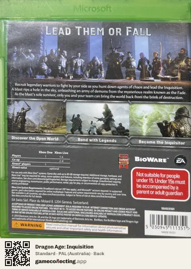 Dragon Age: Inquisition Xbox One, Australia box back