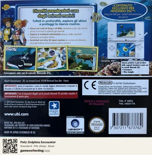 Petz: Dolphinz Encounter Nintendo DS, Italy box back