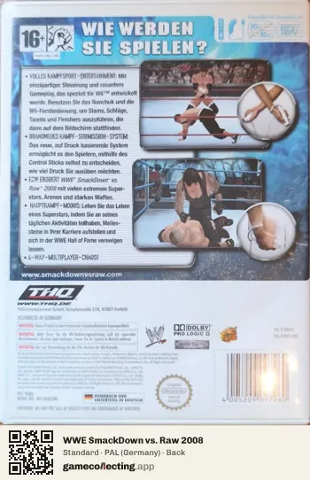 WWE SmackDown vs. Raw 2008 Nintendo Wii, Germany box back