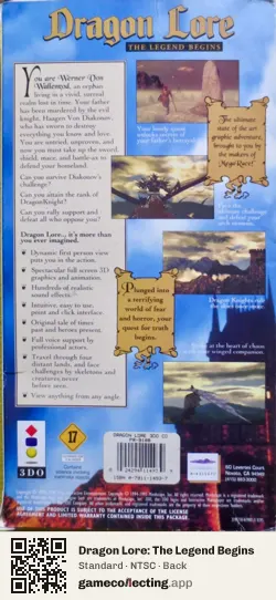Dragon Lore: The Legend Begins 3DO Interactive Multiplayer, NTSC box back