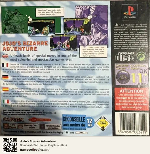 JoJo's Bizarre Adventure PlayStation, United Kingdom box back