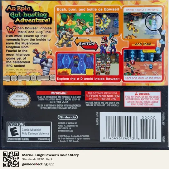 Mario & Luigi: Bowser's Inside Story Nintendo DS, NTSC box back
