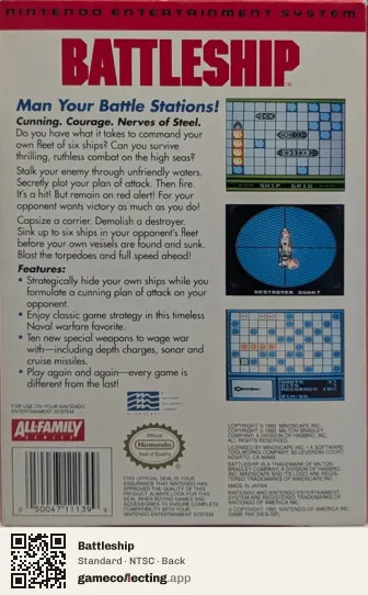 Battleship Nintendo Entertainment System, NTSC box back
