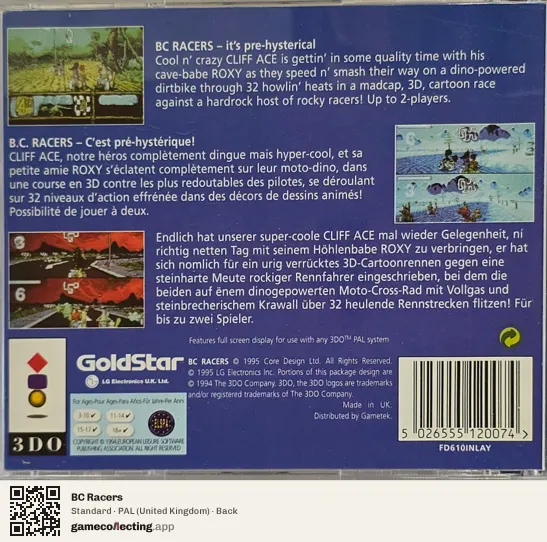 BC Racers 3DO Interactive Multiplayer, United Kingdom box back