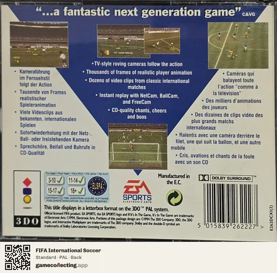 FIFA International Soccer 3DO Interactive Multiplayer, PAL box back