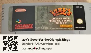 Izzy's Quest for the Olympic Rings Super Nintendo Entertainment System, PAL cartridge label