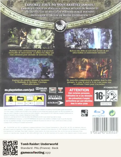 Tomb Raider: Underworld PlayStation 3, France box back