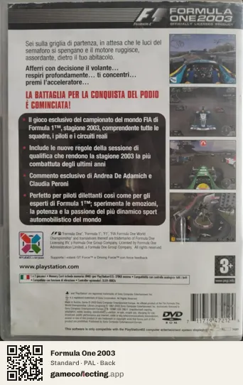 Formula One 2003 PlayStation 2, PAL box back