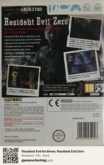 Resident Evil Archives: Resident Evil Zero Nintendo Wii, PAL box back