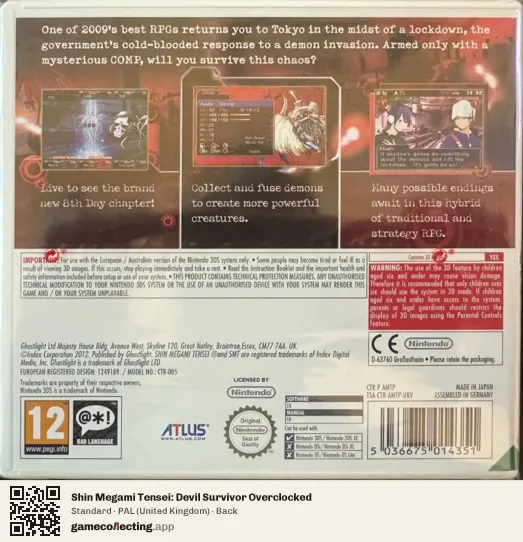 Shin Megami Tensei: Devil Survivor Overclocked Nintendo 3DS, United Kingdom box back