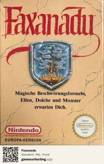 Faxanadu Nintendo Entertainment System, PAL box front