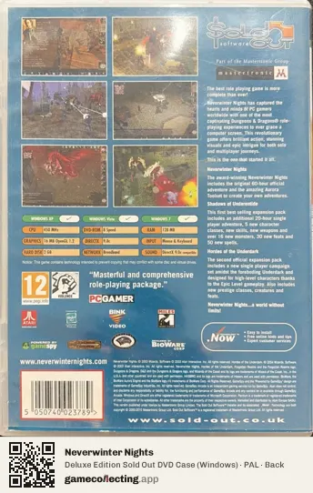 Neverwinter Nights Computer, PAL box back