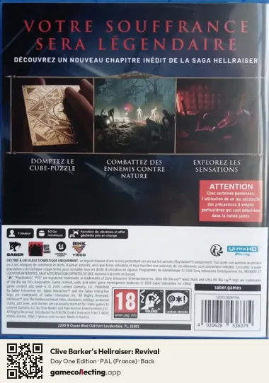 Clive Barker's Hellraiser: Revival PlayStation 5, France box back