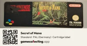 Secret of Mana Super Nintendo Entertainment System, PAL cartridge label