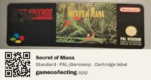 Secret of Mana Super Nintendo Entertainment System, PAL cartridge label