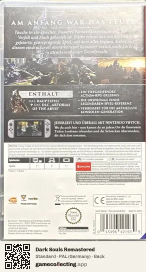 Dark Souls Remastered Nintendo Switch, Germany box back