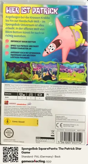 SpongeBob SquarePants: The Patrick Star Game Nintendo Switch, Germany box back