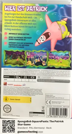 SpongeBob SquarePants: The Patrick Star Game Nintendo Switch, Germany box back