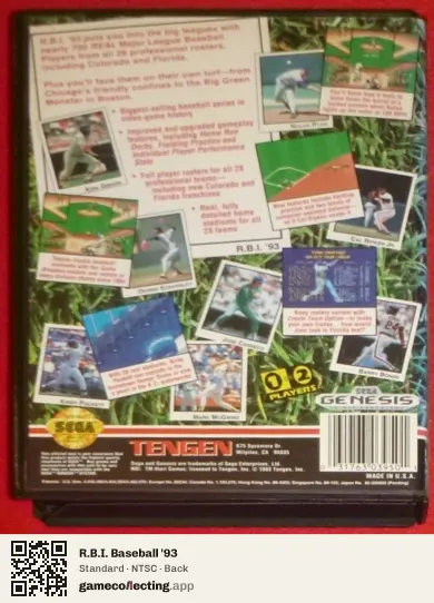 R.B.I. Baseball '93 Sega Mega Drive / Genesis, NTSC box back