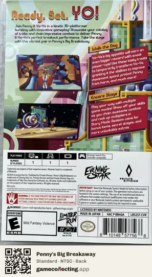 Penny's Big Breakaway Nintendo Switch, NTSC box back