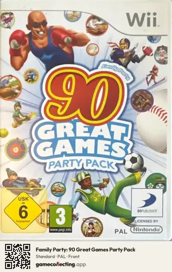 Family Party: 90 Great Games Party Pack Nintendo Wii, PAL box front