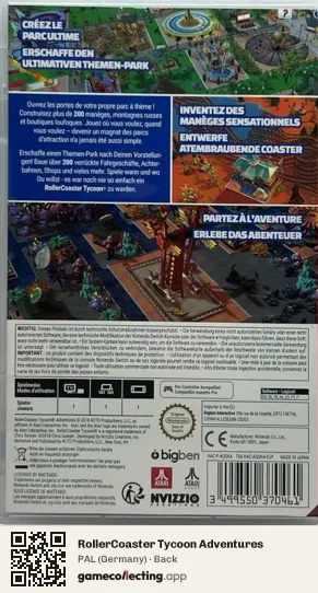 RollerCoaster Tycoon Adventures Nintendo Switch, Germany box back