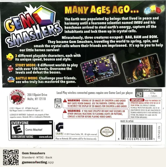 Gem Smashers Nintendo 3DS, NTSC box back