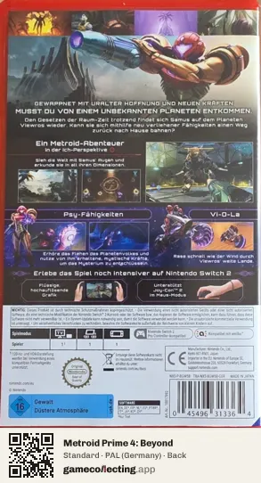 Metroid Prime 4: Beyond Nintendo Switch 2, Germany box back