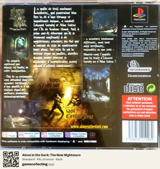 Alone in the Dark: The New Nightmare PlayStation, France box back