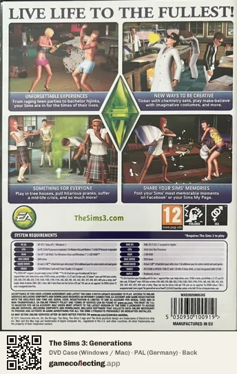 The Sims 3: Generations Computer, Germany box back