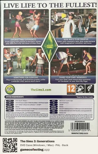 The Sims 3: Generations Computer, PAL box back